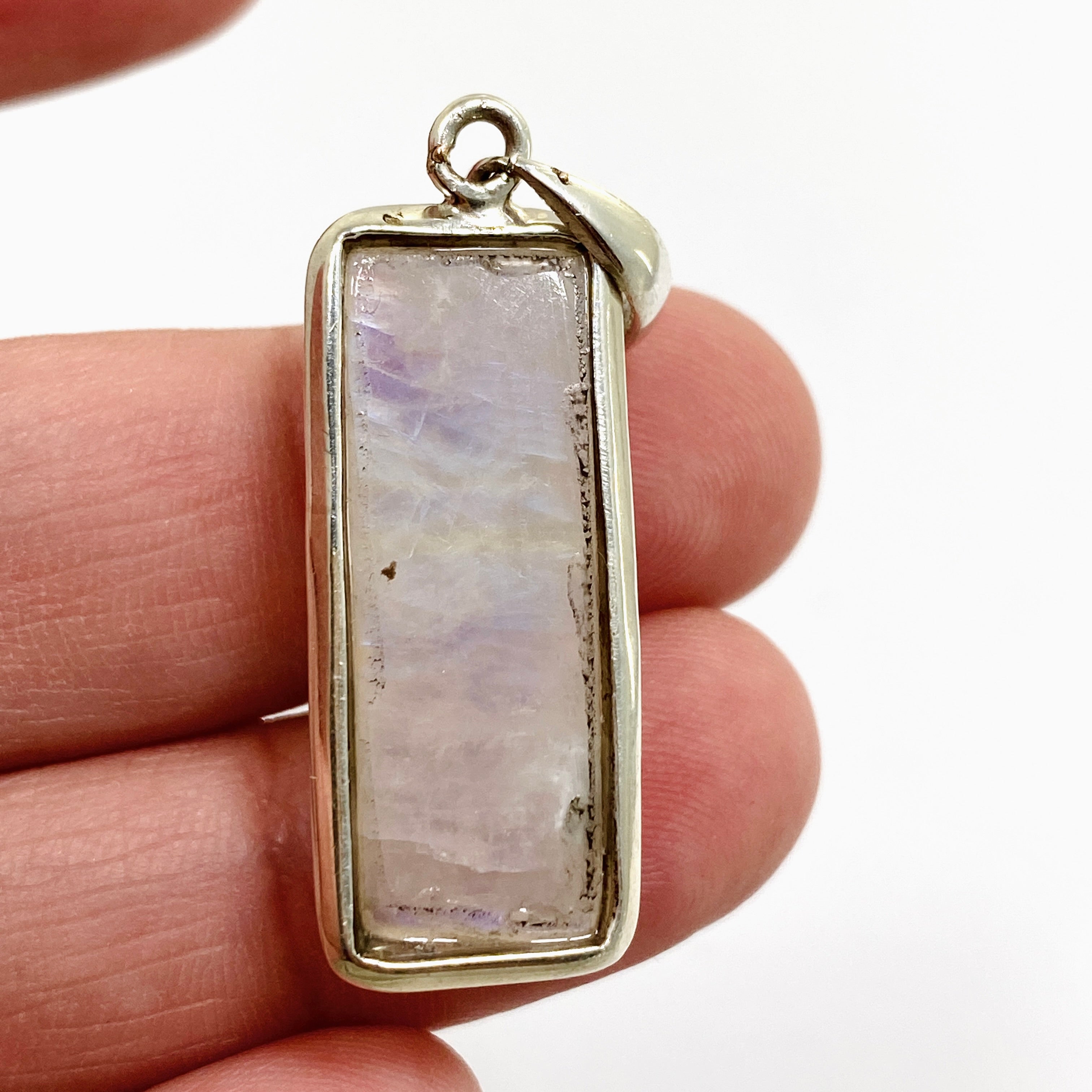 Natural Moonstone Rectangular Cabochon Pendant Necklace - 925 Sterling Silver Jewelry for Women - Perfect for Meditation, Yoga & Spiritual Healing