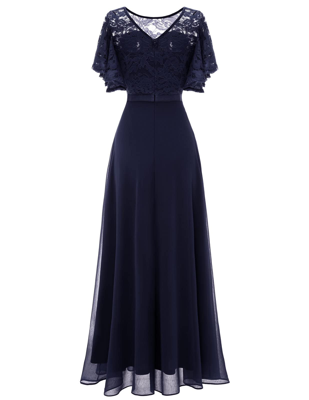 DRESSTELLS Elegant Lace Wedding Guest Dress - V-Back Empire Waist Formal Gown for Bridesmaids, Prom & Evening Parties 2025 | Perfect for Weddings, Galas & Special Occasions