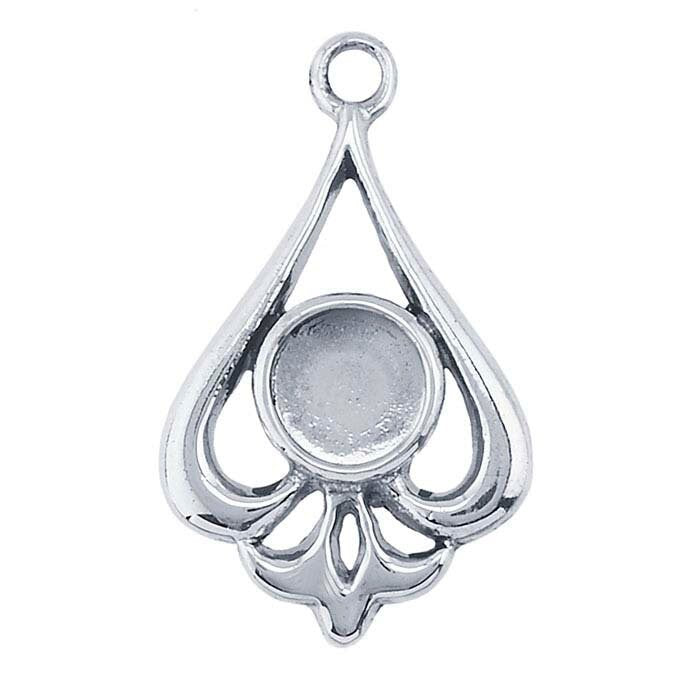 6mm Sterling Silver Round Teardrop Cabochon Dangle Mounting for Earrings & Pendants - DIY Jewelry Making Supplies for Handmade Necklace and Earring Designs