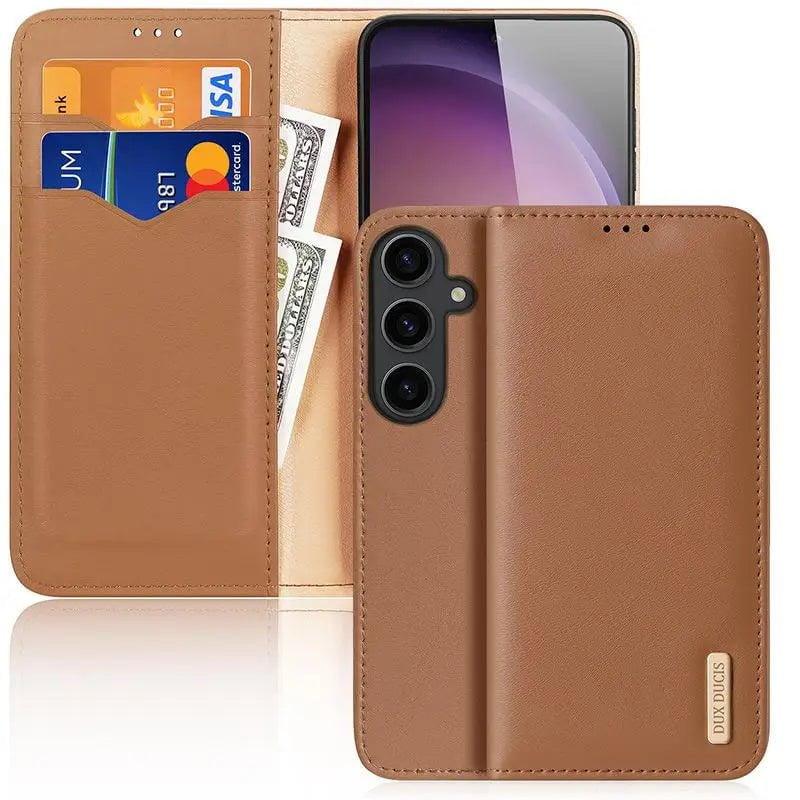 DuxDucis Galaxy S24 Genuine Leather Wallet Case - Premium Protective Cover with Card Slots for Samsung Galaxy S24 - Perfect for Business, Travel & Everyday Use
