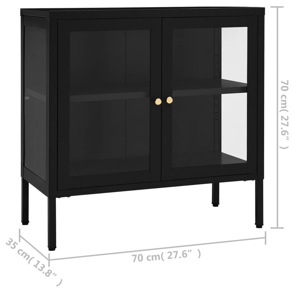 Modern Sideboard with Glass Door - Black Steel Storage Cabinet with Adjustable Shelf & Feet - Bookshelf, Media Storage & Home Decor Organizer for Living Room, Bedroom or Office