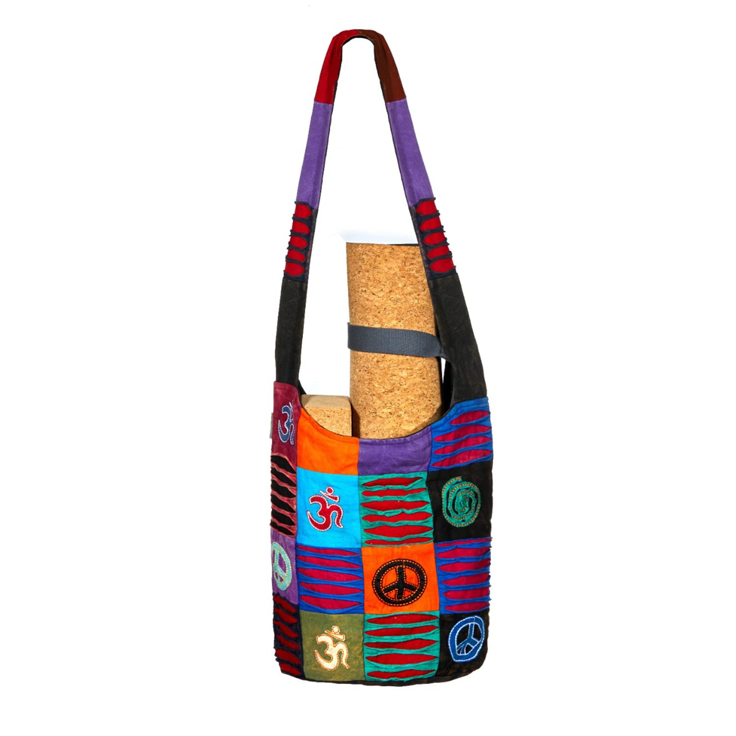 Premium 100% Cotton Yoga Mat Bag for Women - Crossbody Shoulder Bag with Inner Zip Pocket & Patchwork Design - Comfortable Yoga Tote for Gym, Travel, Shopping - Perfect for Yoga Classes, Fitness Workouts & Outdoor Activities