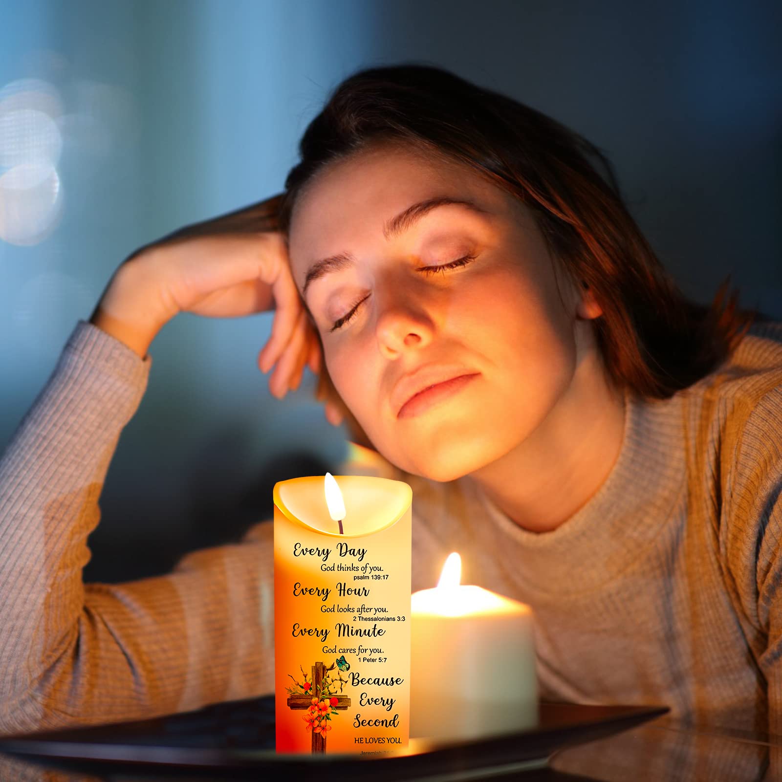 Gerrii LED Flameless Candles with Bible Verses - Christian Gifts for Women - Perfect for Christmas & Prayer