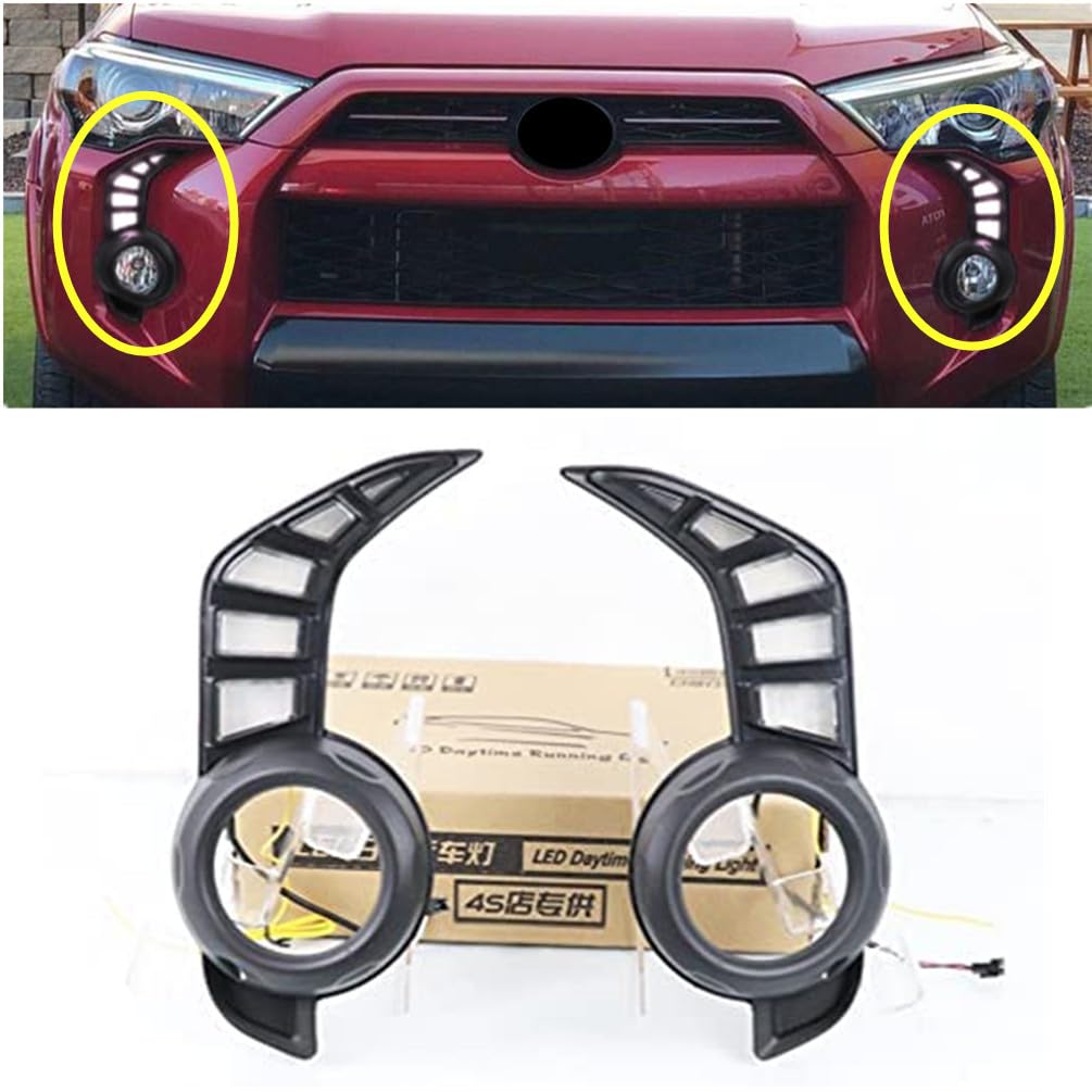 2PCS LED Daytime Running Lights with Turn Signal for Toyota 4Runner 2014-2023 - DRL Fog Lamps (Yellow/Blue) 12V - Upgrade Your Car's Style & Safety for Night Driving & Off-Road Adventures