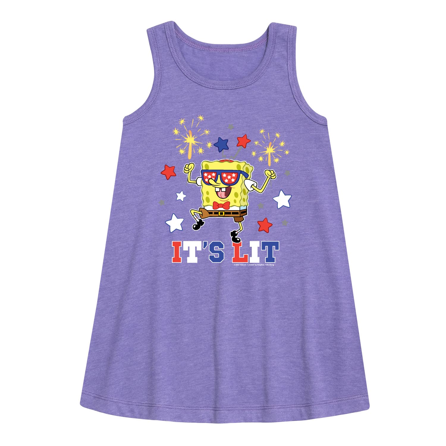 HYBRID APPAREL Spongebob Squarepants It's Lit Toddler & Youth Girls A-Line Dress - Cute Cartoon Character Outfit for Birthday, Party & Casual Wear