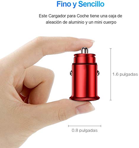 GLBSUNION 24W/4.8A All Metal Car Charger - Fast Charging USB Cigarette Lighter Adapter for iPhone 14/13/12/11 Pro Max, iPad, Samsung Galaxy S22/S21/Note, HTC (Red) with Free 12