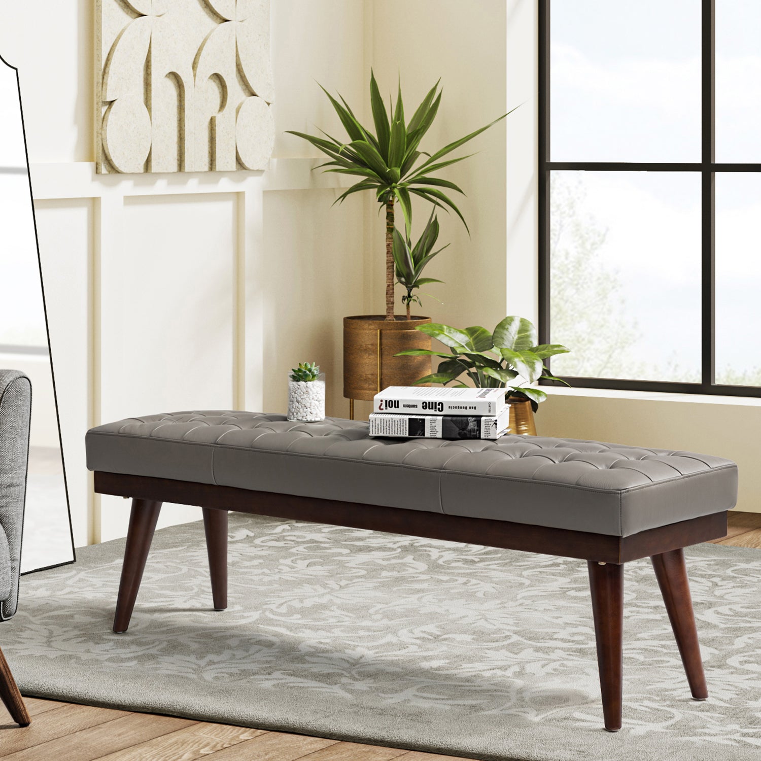 Emilio Mid Century Modern Multifunctional Design Bench - Entryway, Living Room & Bedroom Storage Furniture for Home Decor