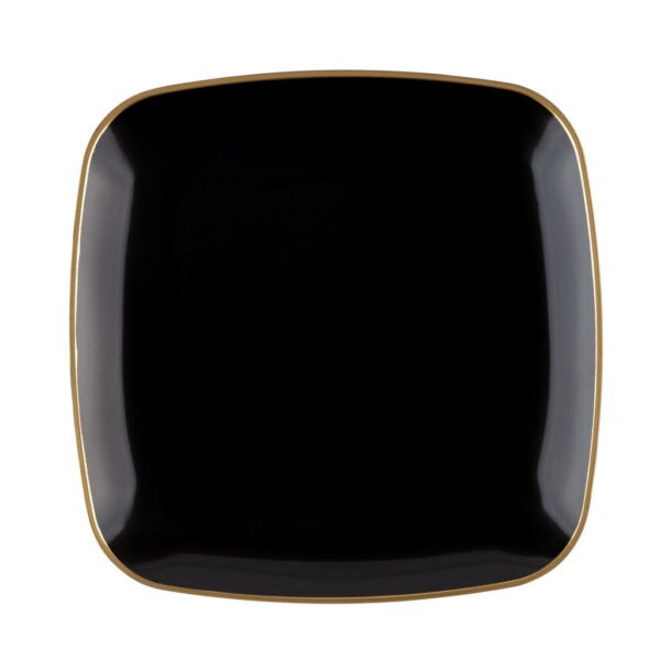 Black and Gold Rim Square Plastic Plates 10 Pack - Eco-Friendly Disposable Dinnerware for Parties, Picnics & Events | BPA-Free, Durable & Stylish Tableware
