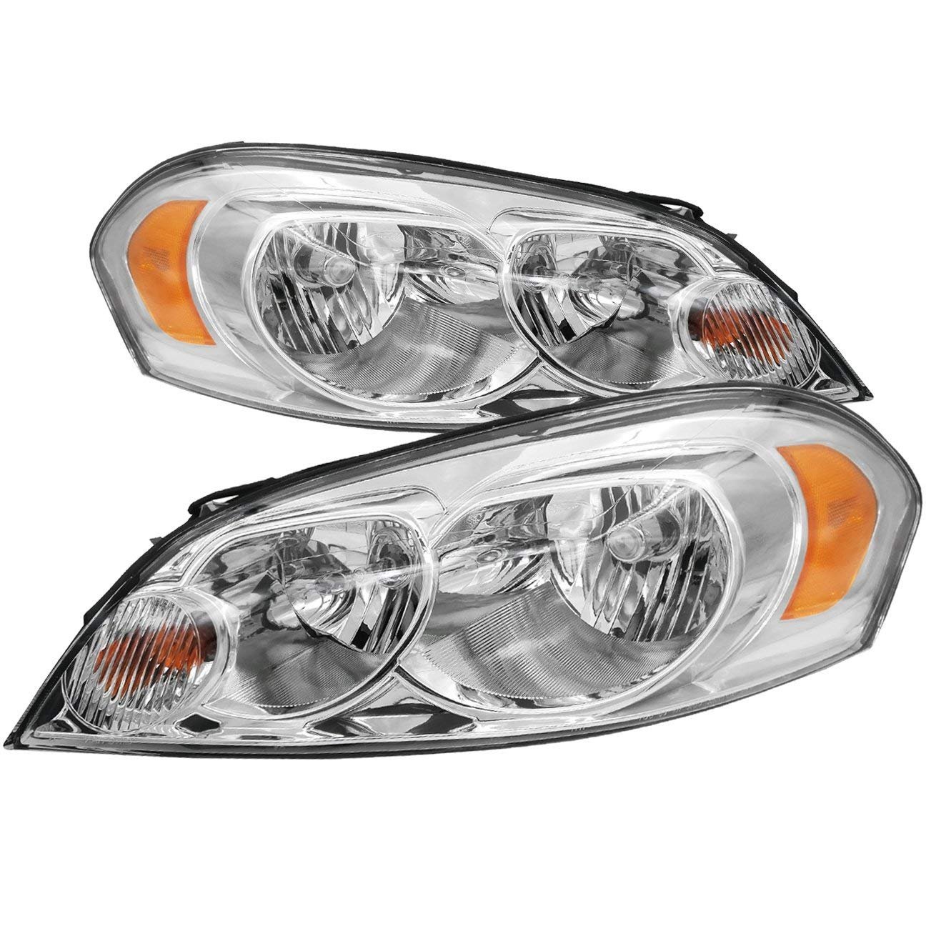 AKKON Replacement Chrome Bezel Headlights for Chevy Impala & Monte Carlo - Driver & Passenger Side Headlamp Pair (2000-2005 Models) - Perfect for Night Driving & Vehicle Restoration Projects