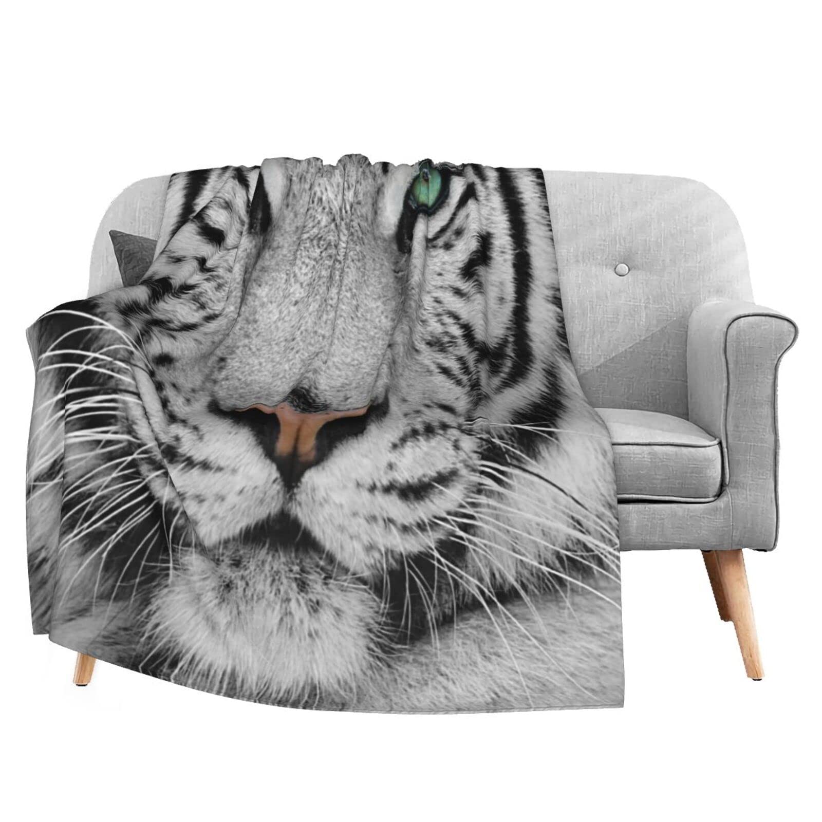 Soft Flannel Blanket with White Tiger Print - Lightweight Cozy Throw Blanket for Bed, Couch & Sofa - All Season Comfort for Kids, Women & Men - 60x80 Inches - Perfect for Home, Office, Travel & Gift Giving
