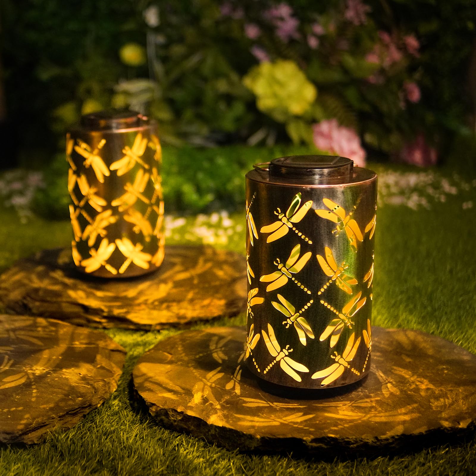 Solar Powered Outdoor Hanging Lanterns - Waterproof Metal Dragonfly Decorative Lights for Garden, Patio, Yard, Backyard - Perfect Gift for Mom, Grandma & Women - Ideal for Evening Gatherings, Romantic Dinners & Holiday Decorations