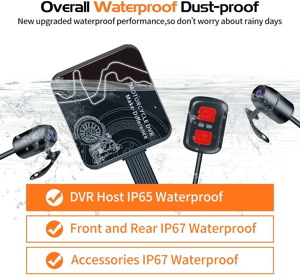VSYSTO Motorcycle Dash Camera - 1080P HD Front and Rear Camera with WiFi, Waterproof, 130° Wide Angle, Starlight Night Vision, G-Sensor, Loop Recording (Supports 256GB) - Perfect for Adventure Riding, Commuting, and Road Safety Monitoring