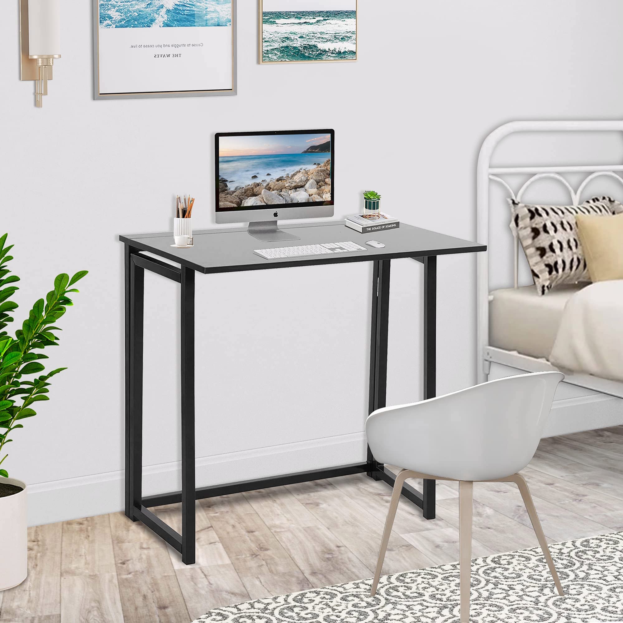 31.5 Inch Folding Computer Desk - No Assembly Small Home Office Desk with Sturdy Metal Frame, Space Saving Foldable Laptop Table (31.5x17.8x28.7 Inches, Black) - Perfect for Small Apartments, Dorm Rooms & Compact Workspaces