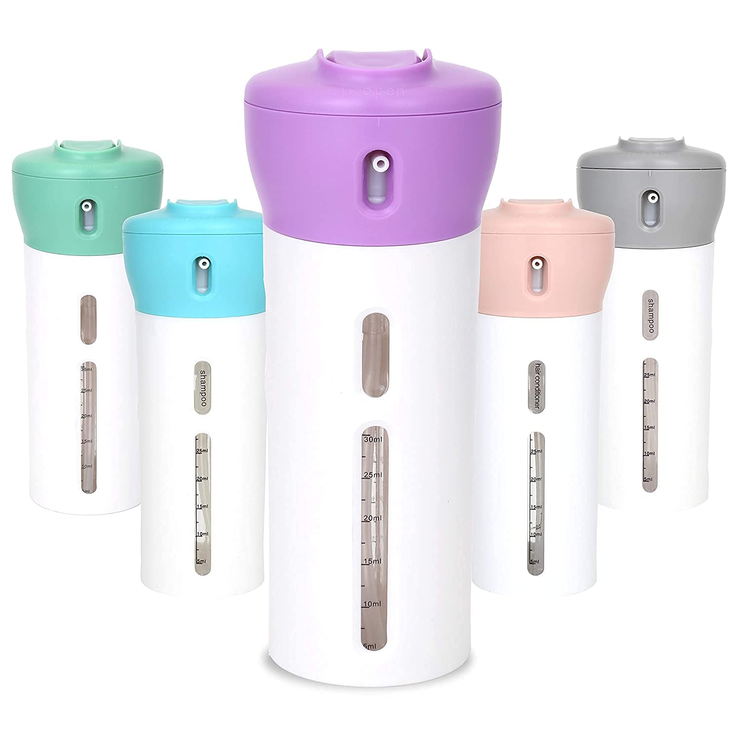 Styxon 4-in-1 Travel Bottle Dispenser Set - 4 Empty 1.4oz (40ml) Reusable Cosmetic Containers for Sanitizer, Soap, Lotion & Skincare - Leakproof ABS Plastic - Perfect for Travel, Gym, Camping & Daily Essentials Organization
