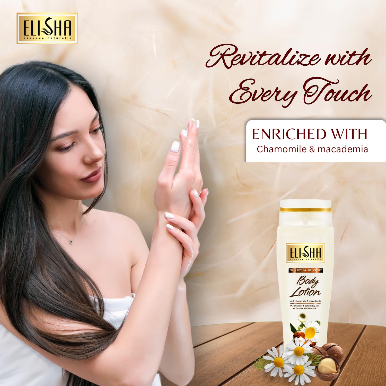 Elisha Chamomile & Macadamia Body Lotion - Healthy Brightening Daily Moisturizer with Sun & Pollution Protection for Dry Skin - Fast Absorbing, Non-Sticky Formula for Men & Women - 210ml (Pack of 2) - Perfect for Post-Shower Hydration & Daily Skincare Routine