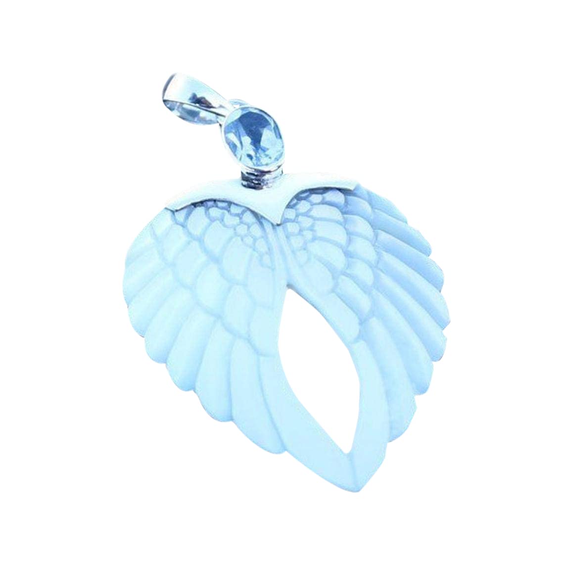 Angel Wings Heart Mother of Pearl Shell Necklace with Blue Topaz Pendant - Sterling Silver Jewelry for Women, Gift for Mom, Birthday, Anniversary & Special Occasions