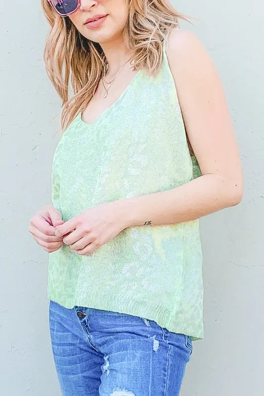 Stylish Leopard Foil Print Sleeveless Sweater Top for Women - Fashionable Party Wear & Night Out Outfit
