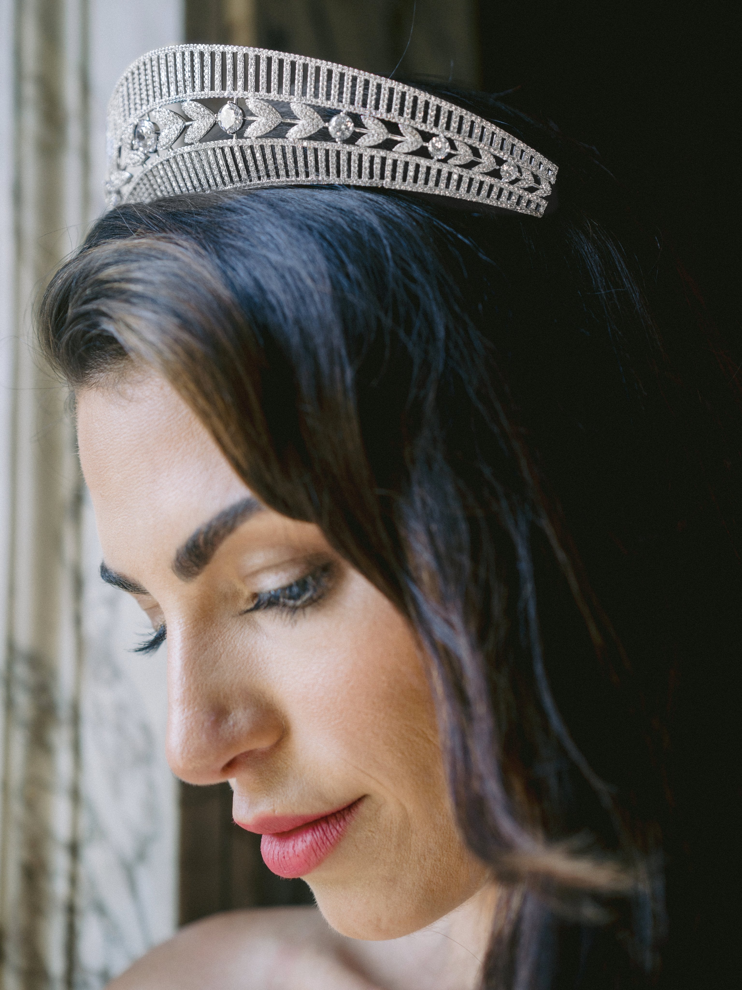 QUINN Simulated Diamond Bridal Tiara - Sparkling Crystal Wedding Headpiece for Bride, Princess, Prom & Special Occasions