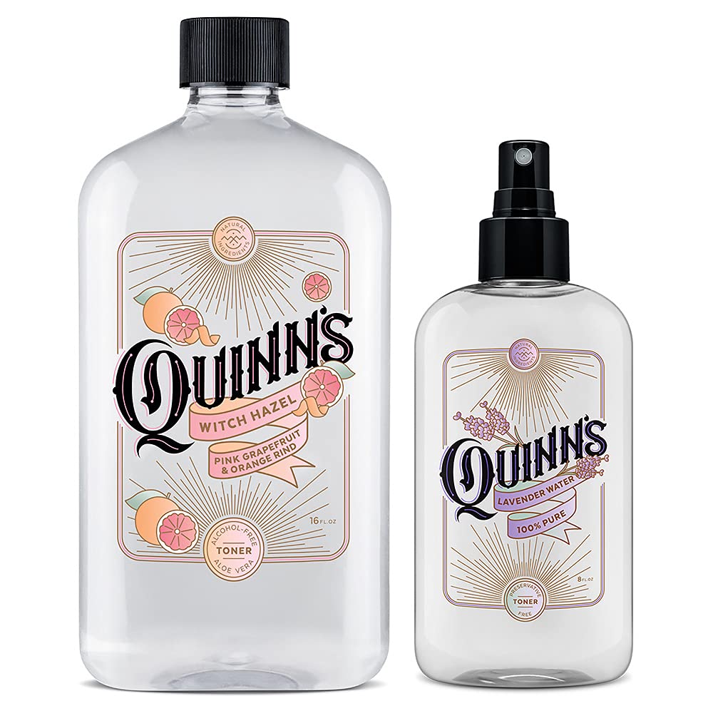Quinn’s Alcohol-Free Witch Hazel Toner with Pink Grapefruit & Orange Peel (16 oz) & Lavender Hydrosol Facial Mist (8 oz) - Natural Skincare for Acne, Pores & Sensitive Skin | Daily Face Care Routine