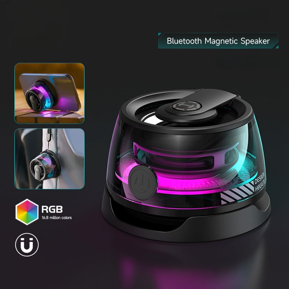 Kioball Portable Magnetic Bluetooth Speaker - Mini Wireless Sound Box with Bluetooth 5.3, RGB Lighting & Phone Holder - True Wireless Bass Speaker for Outdoor, Travel, Home, and Party Use