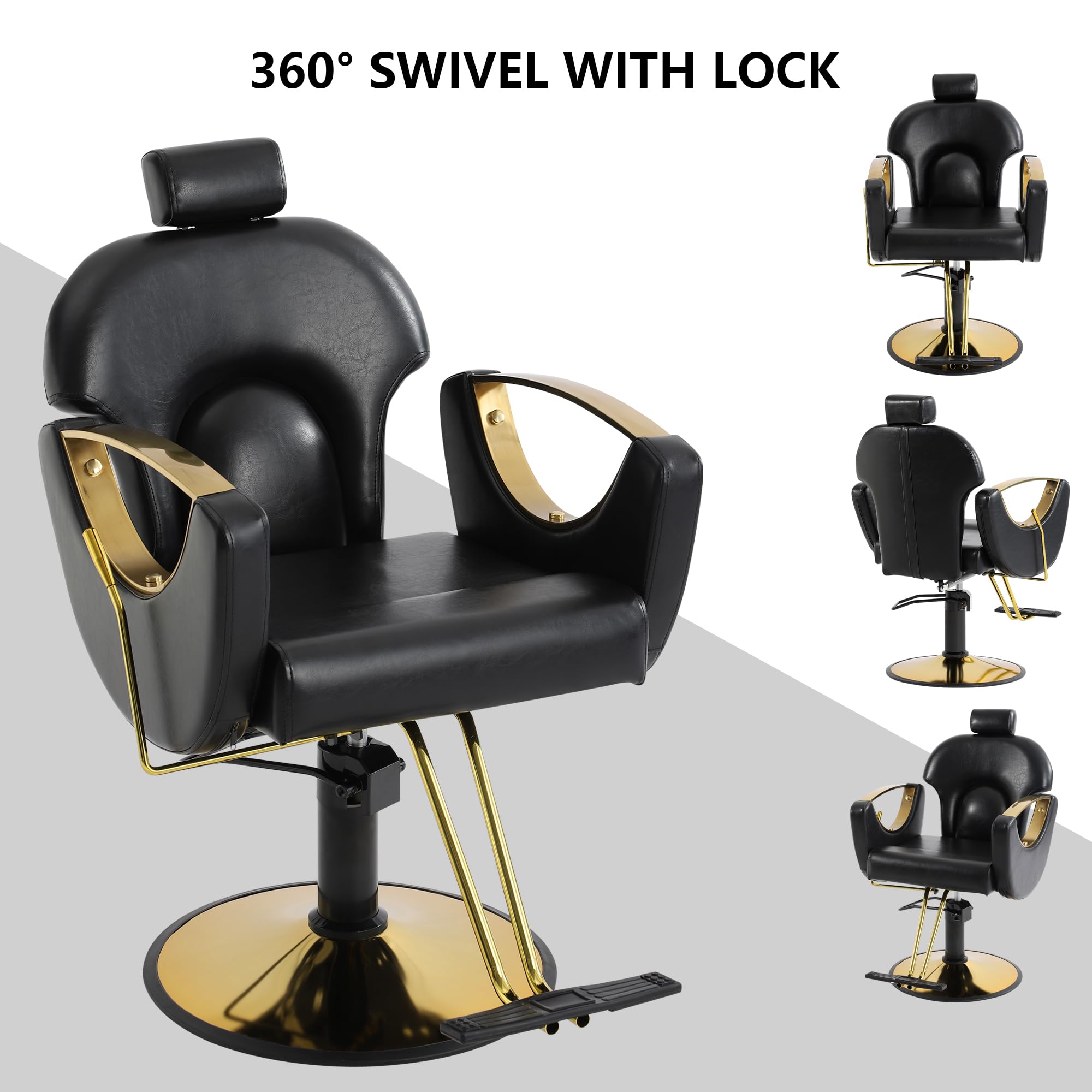 KIGOTY Professional Barber Chair - Adjustable Height Reclining Salon Chair for Hair Stylists & Tattoo Artists - Multi-Functional Shampoo & Beauty Chair - Black - Ideal for Hair Salons, Barbershops & Tattoo Studios