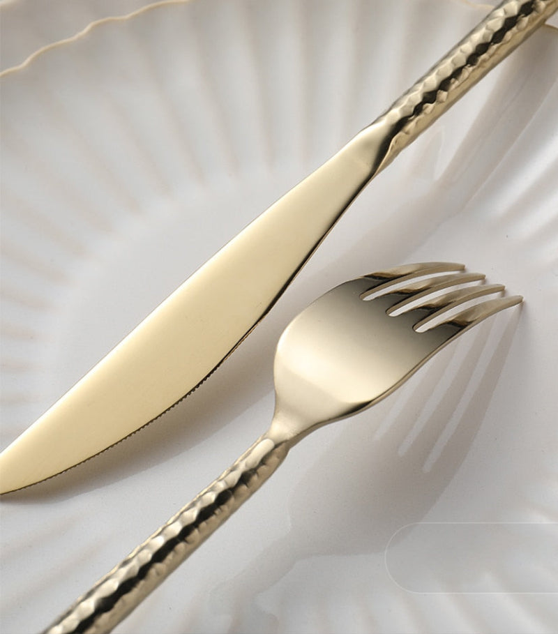 Premium 24-Piece Prosecco Flatware Set - Stainless Steel Silverware with Mirror Polish - Elegant Dining Utensils for Wedding, Party, and Formal Dinner Table Setting