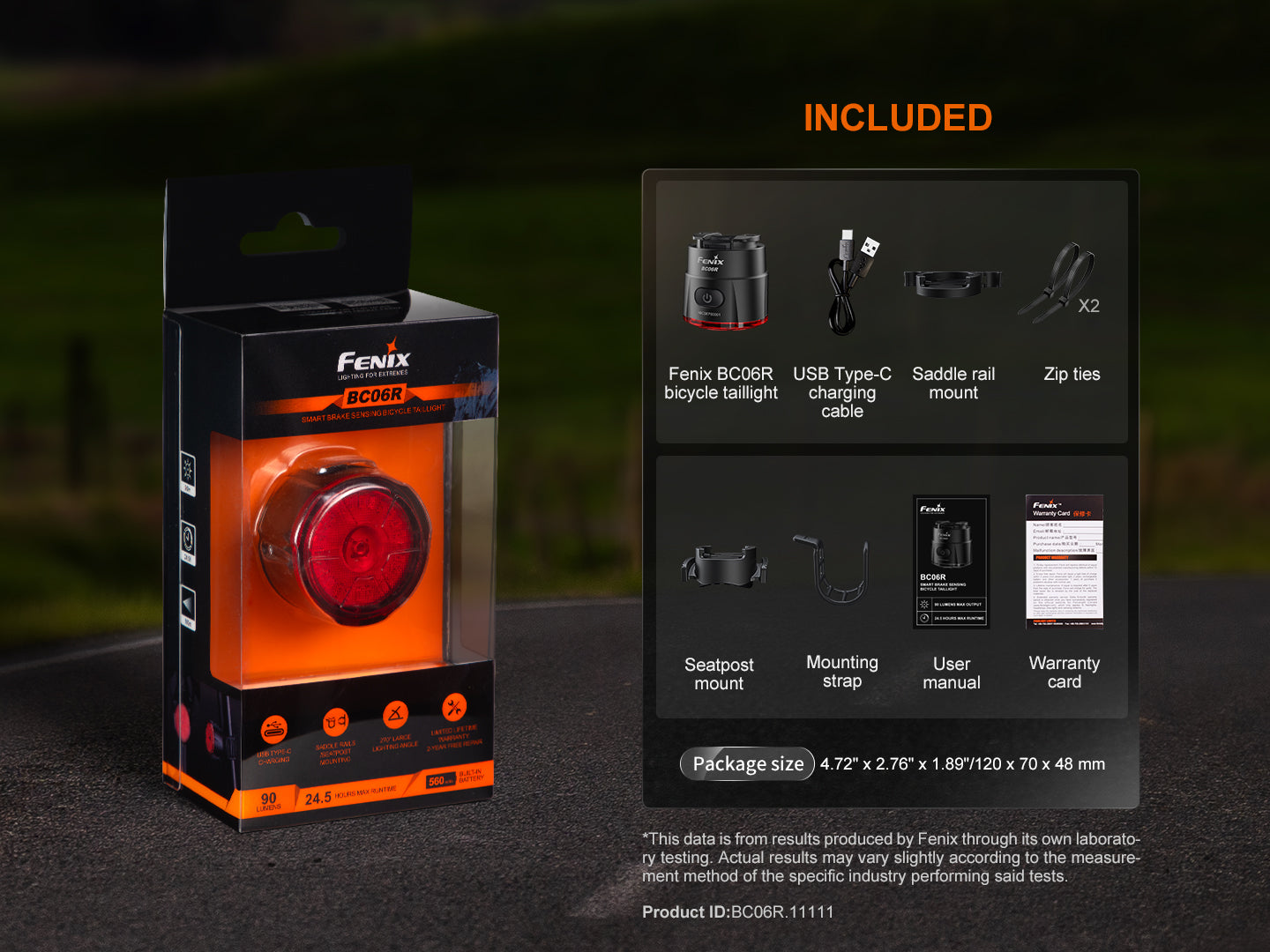 Fenix BC06R Smart Bike Brake Light - USB Rechargeable, 150 Lumen LED Bicycle Taillight with Auto-Brightness & Motion Sensor - Perfect for Night Cycling, Commuting, and Road Safety