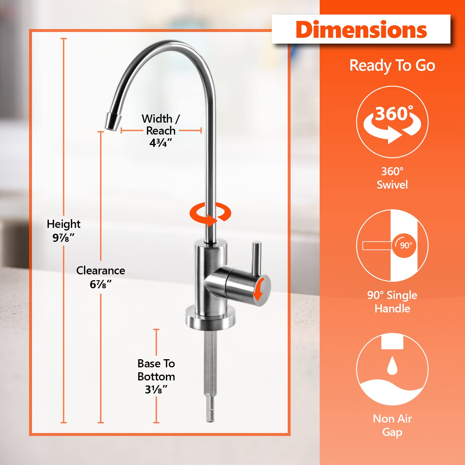 Express Water Modern Chrome Water Filter Faucet - Reverse Osmosis Drinking Water Filtration System - Kitchen Sink & Beverage Faucet for Clean, Safe Water - Perfect for Home, Office, and RV Use