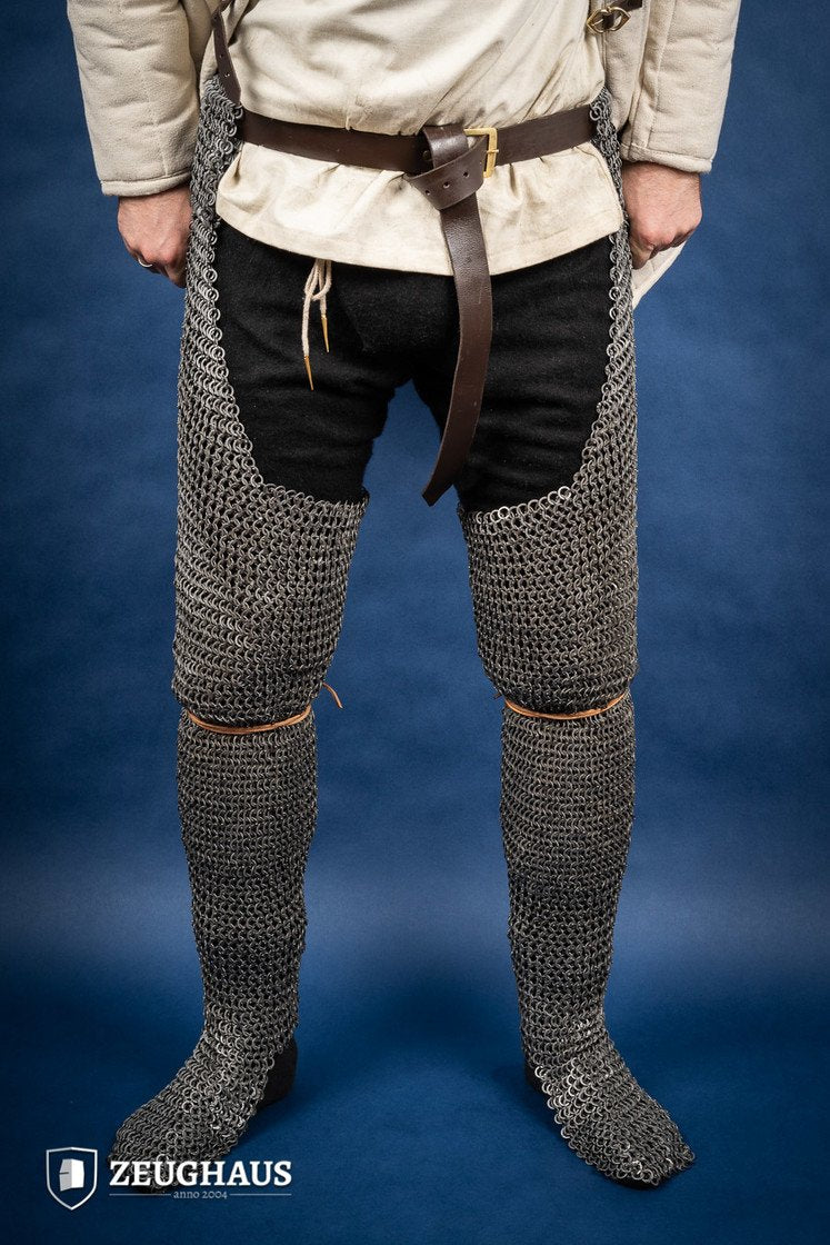 Chainmail Leg Armor - Flat Ring Riveted 9mm Steel Medieval Leggings for LARP, Cosplay & Renaissance Fairs - Oiled Finish for Durability & Authentic Look