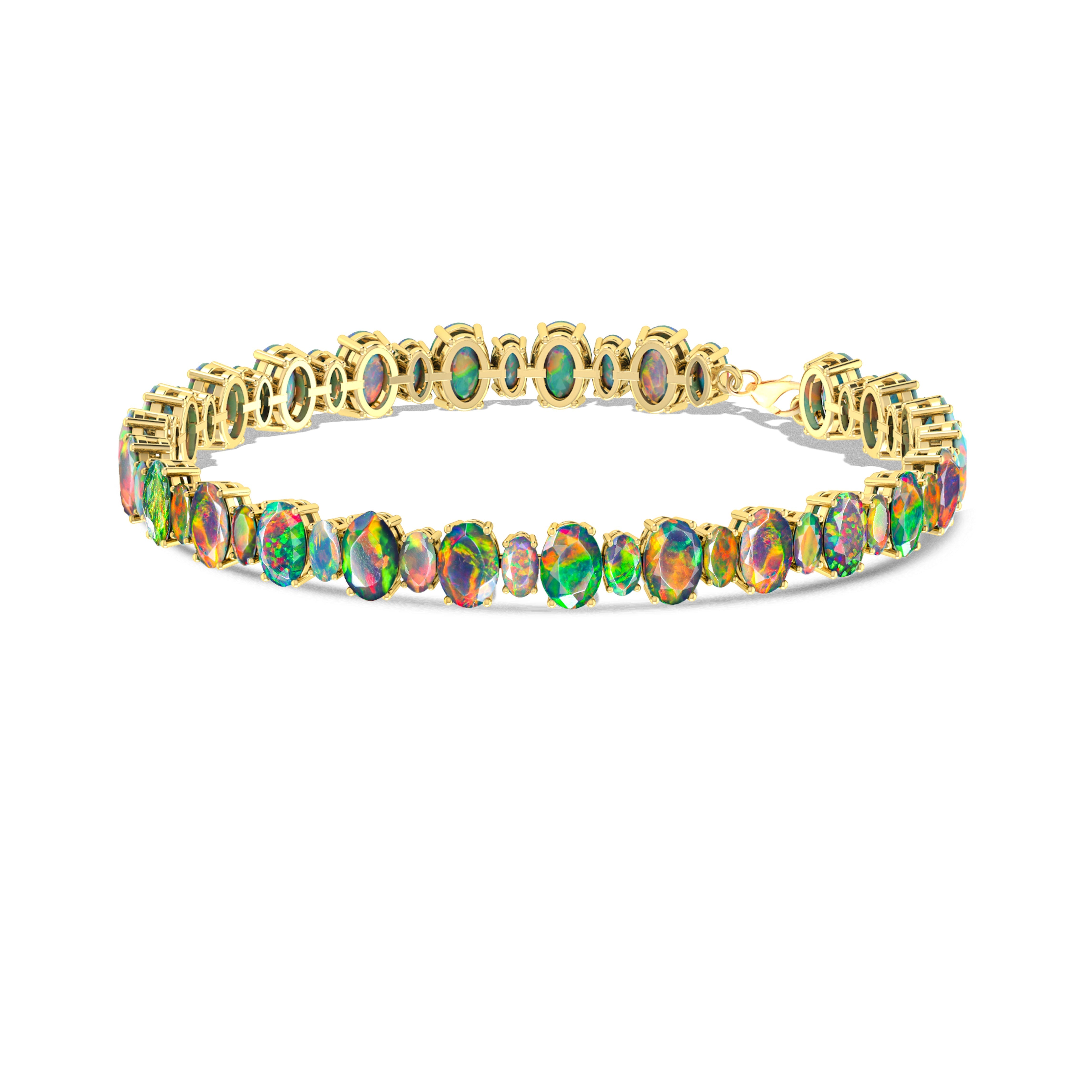 Blue Fire Opal Oval Gemstone Bracelet for Women - Handmade Sterling Silver Adjustable Bangle - Perfect for Gifts, Weddings & Boho Fashion