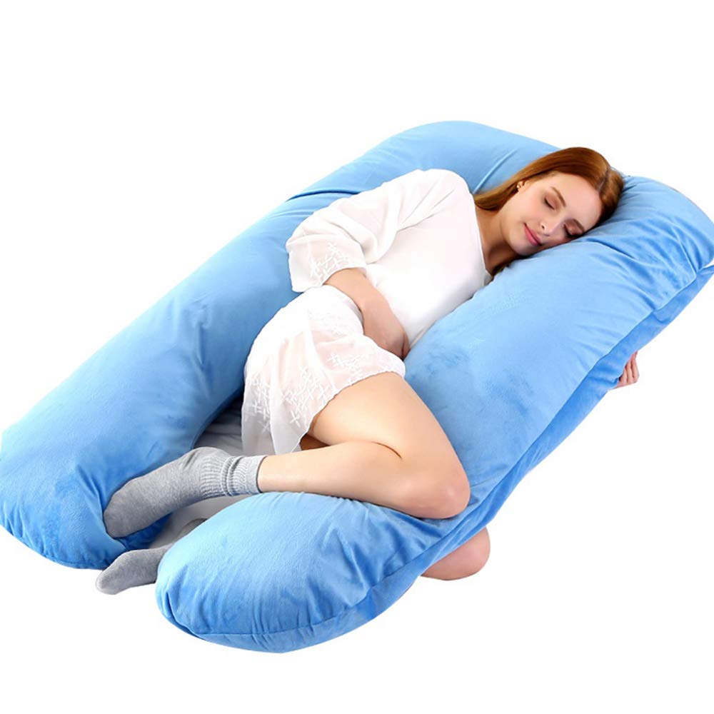 SQINAA U-Shaped Pregnancy Pillow for Back Support - Full Body Maternity Pillow with Soft Velvet Cover (Blue) - Perfect for Sleeping Comfort During Pregnancy & Postpartum Recovery