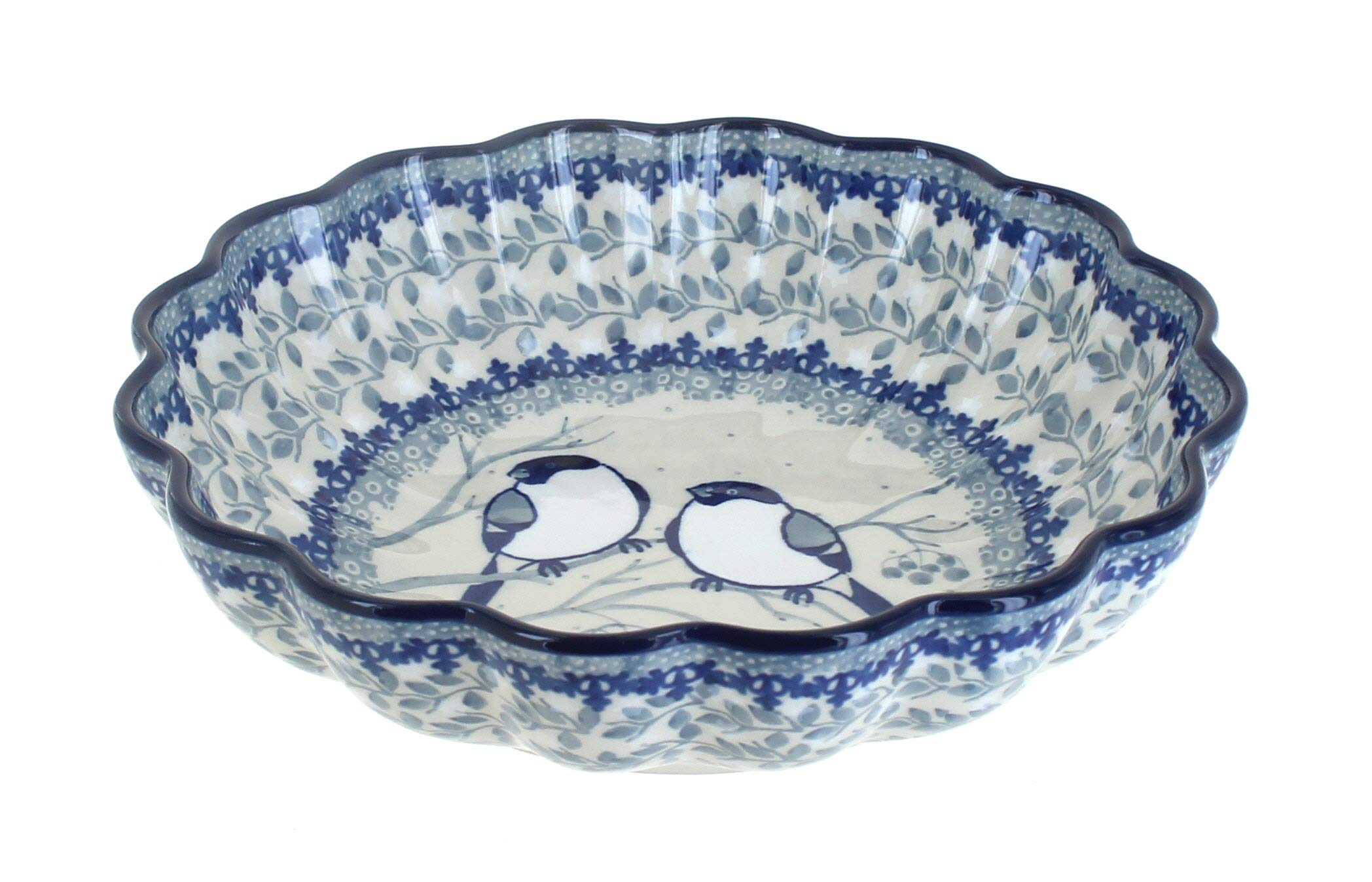 Blue Rose Polish Pottery Bluebird Medium Scallop Dish - Handmade Ceramic Serving Plate for Home Decor, Dining & Gift Giving