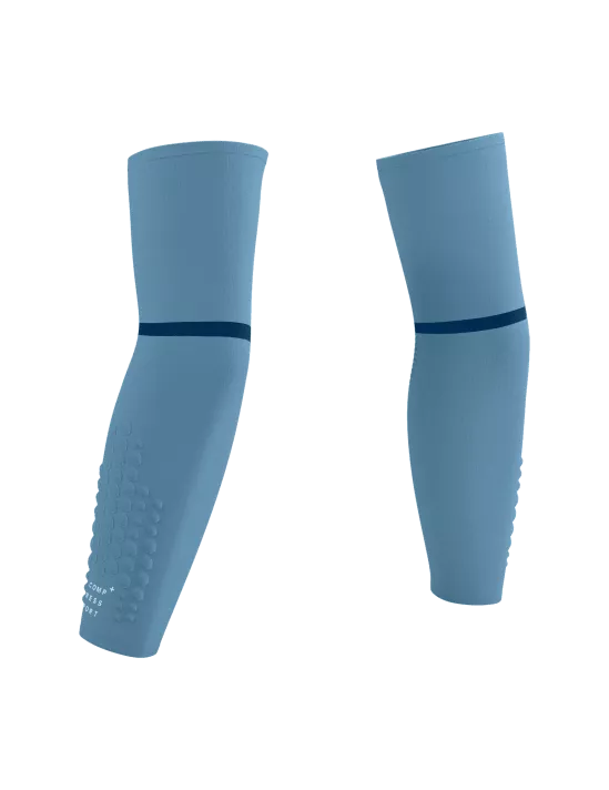 Compressport Unisex ArmForce Ultralight Sleeves - Denim/White Reflective for Running, Cycling & Outdoor Sports | UV Protection & Muscle Support