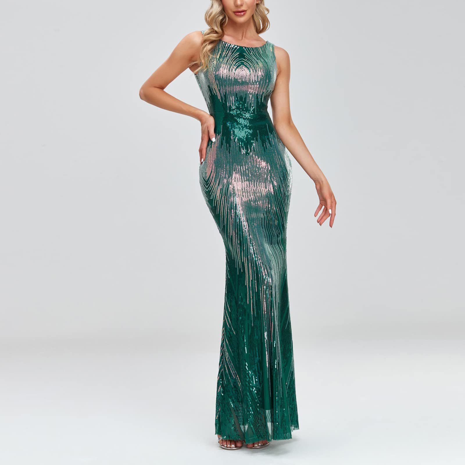 Sparkly Sequin Mermaid Prom Dress for Women - Elegant Sexy Sleeveless Evening Gown for Party, Club & Cocktail Events | Formal Bodycon Maxi Dress for Prom, Homecoming & Special Occasions