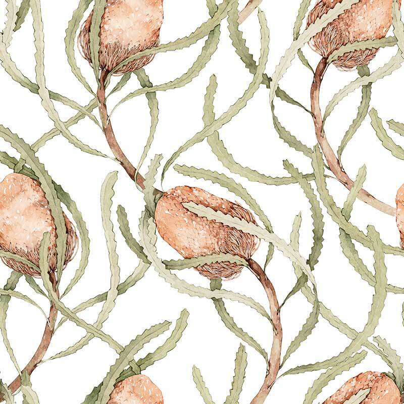Banksia Brush Wallpaper - Natural Botanical Peel and Stick Wallpaper for Home Decor - Perfect for Living Room, Bedroom, and Office Accent Wall