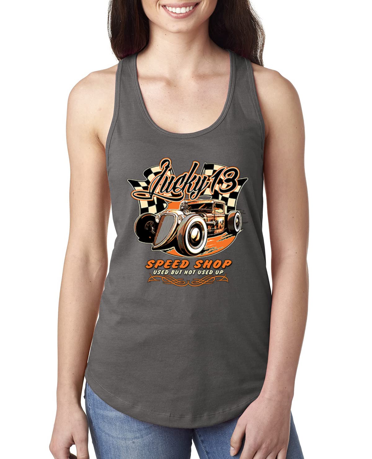 Lucky 13 Speed Shop Vintage Car & Truck Racerback Tank Top for Women - Perfect for Racing Events, Car Shows & Casual Wear