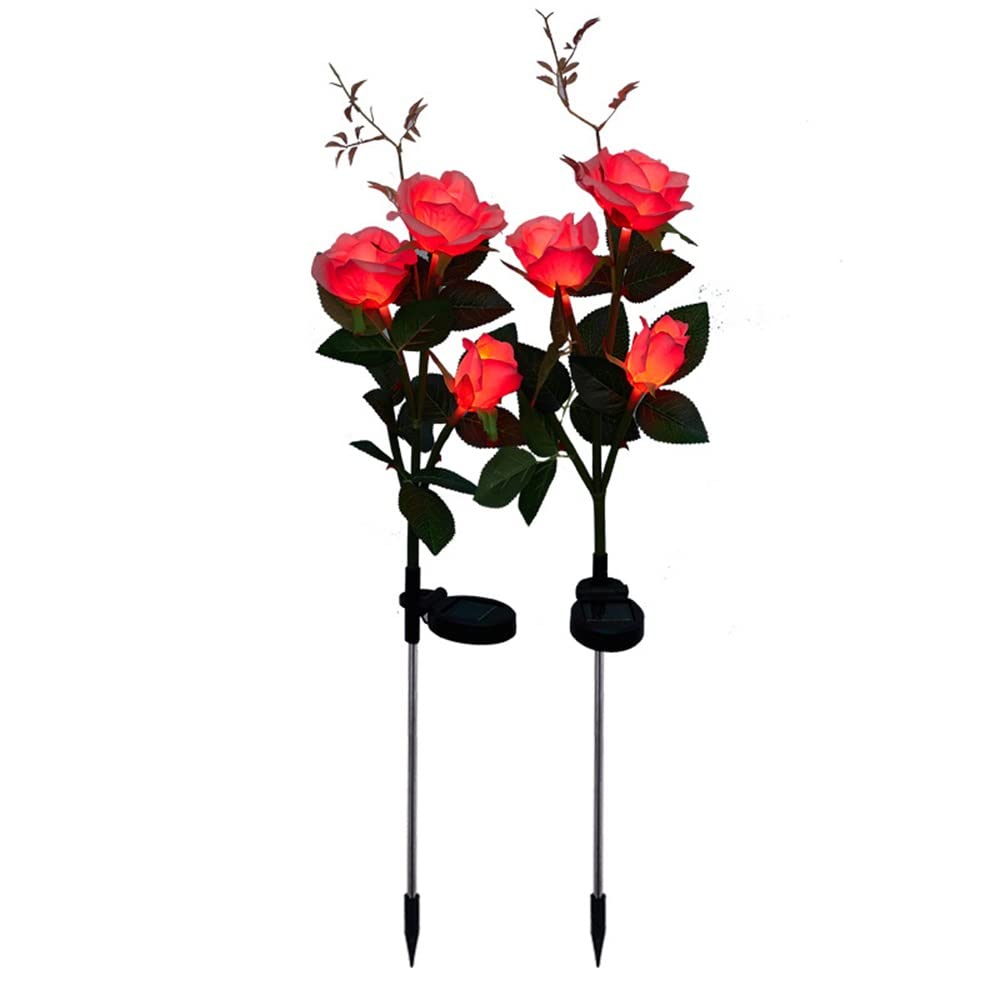 HUADA Solar Flower Lights - 12 LED Multi-Color Rose Garden Lights, Waterproof Outdoor Stake Lights for Patio, Yard, Walkway, Landscape Decoration | Perfect for Romantic Evenings, Wedding Decor & Pathway Lighting (Pink)