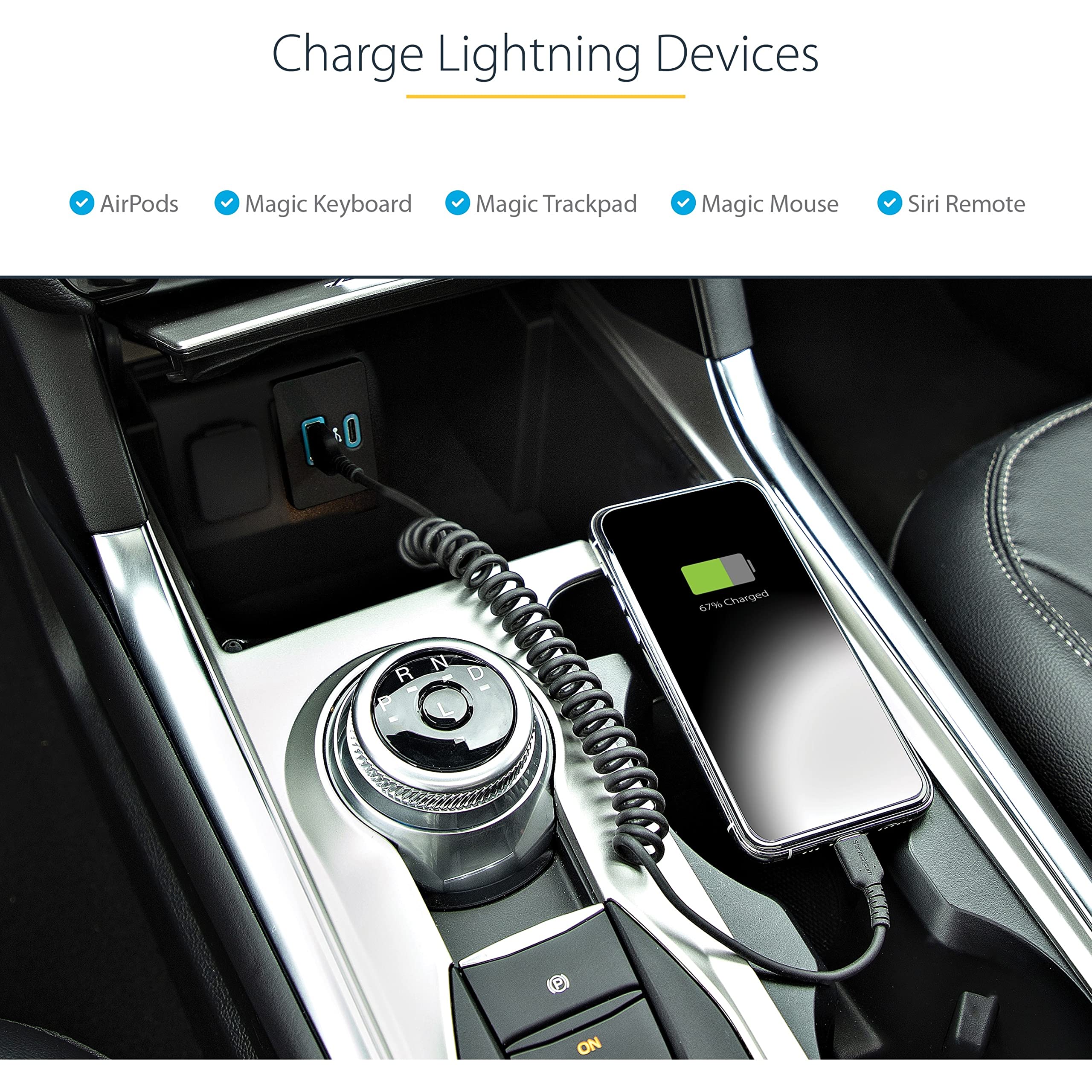 StarTech.com 20in USB to Lightning Cable MFi Certified - Coiled iPhone Charger Cable for iPhone 14/13/12/11/X/8/7 - Durable TPE Jacket & Aramid Fiber - Heavy Duty Coil Design - Perfect for Home, Office, Car Charging & Travel Accessories (RUSB2ALT50CMBC)