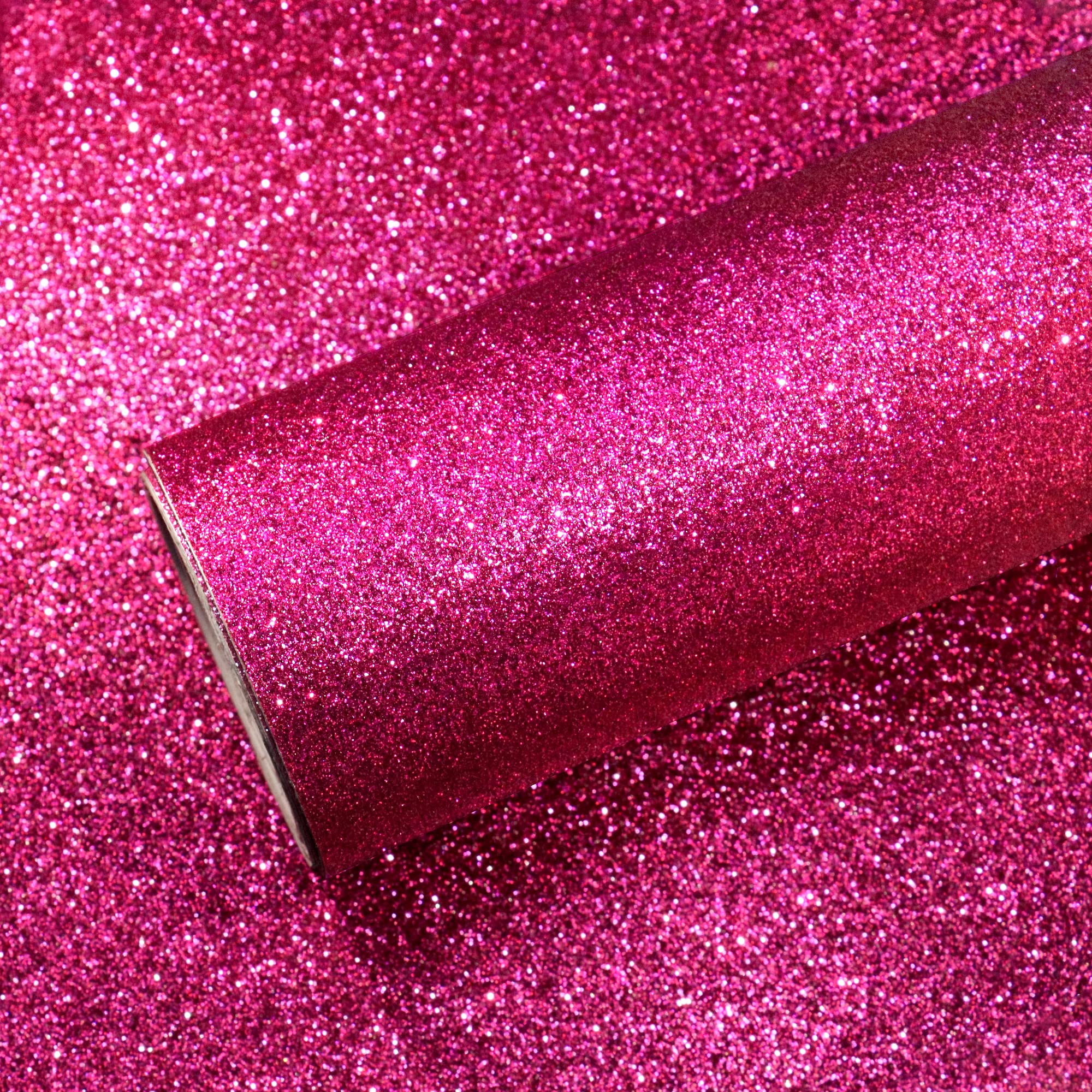 VEELIKE Hot Pink Glitter Wallpaper - Peel and Stick Removable Self-Adhesive Vinyl Roll (15.7''x354'') for Bedroom Walls, Cabinets, Drawers & Girl's Room Decor - Sparkle Pink Glitter Contact Paper for DIY Home Improvement & Party Decorations
