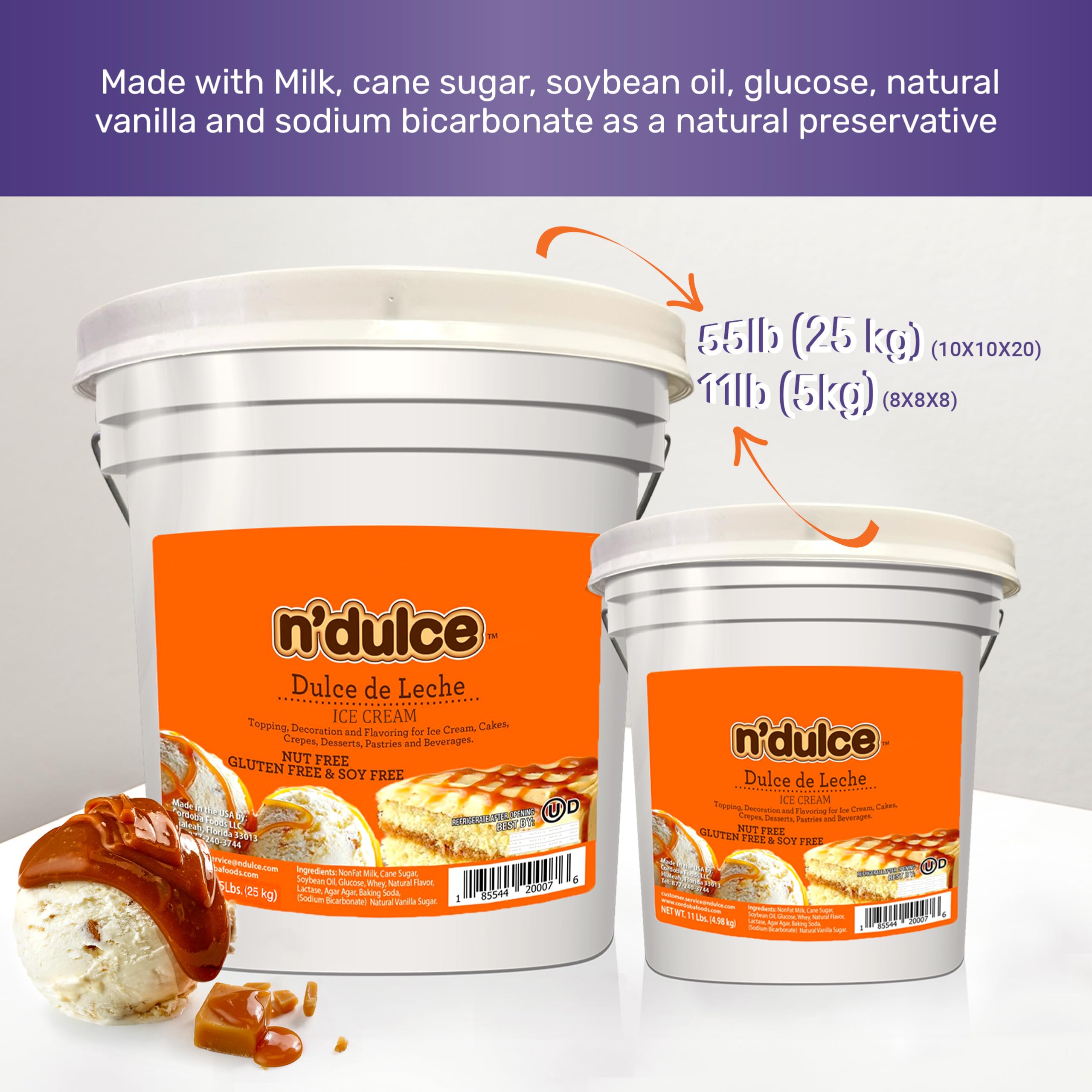 N'Dulce Dulce de Leche Caramel Milk - Premium Ice Cream Base & Topping (55lbs) | Perfect for Coffee, Desserts, Cookies & Ice Cream | Rich Caramel Flavor for Baking & Sweet Treats