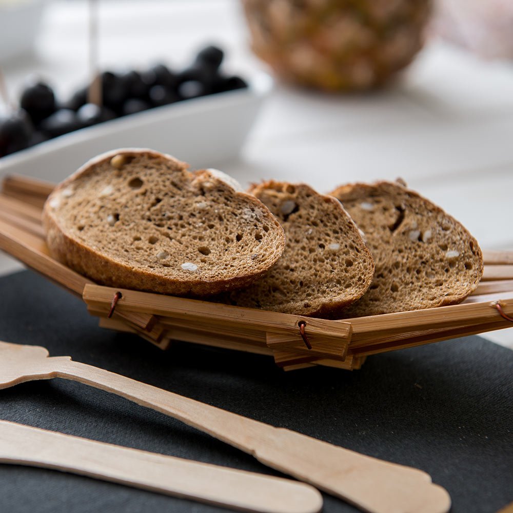Durable 6.5 Inch Wooden Bread Basket - Eco-Friendly Bamboo Serving Tray for Restaurants, Parties & Buffets | Shatterproof Boat-Shaped Food Display for Bread, Rolls & Pastries