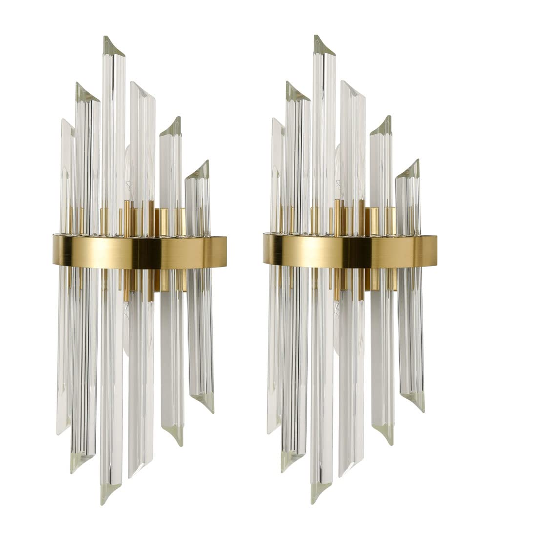 HOLKIRT Modern Crystal Glass Wall Sconce Set of 2 - Gold Finish Wall Mount Light Fixtures for Bathroom Vanity Lighting | Elegant Home Decor for Bedroom, Hallway & Living Room
