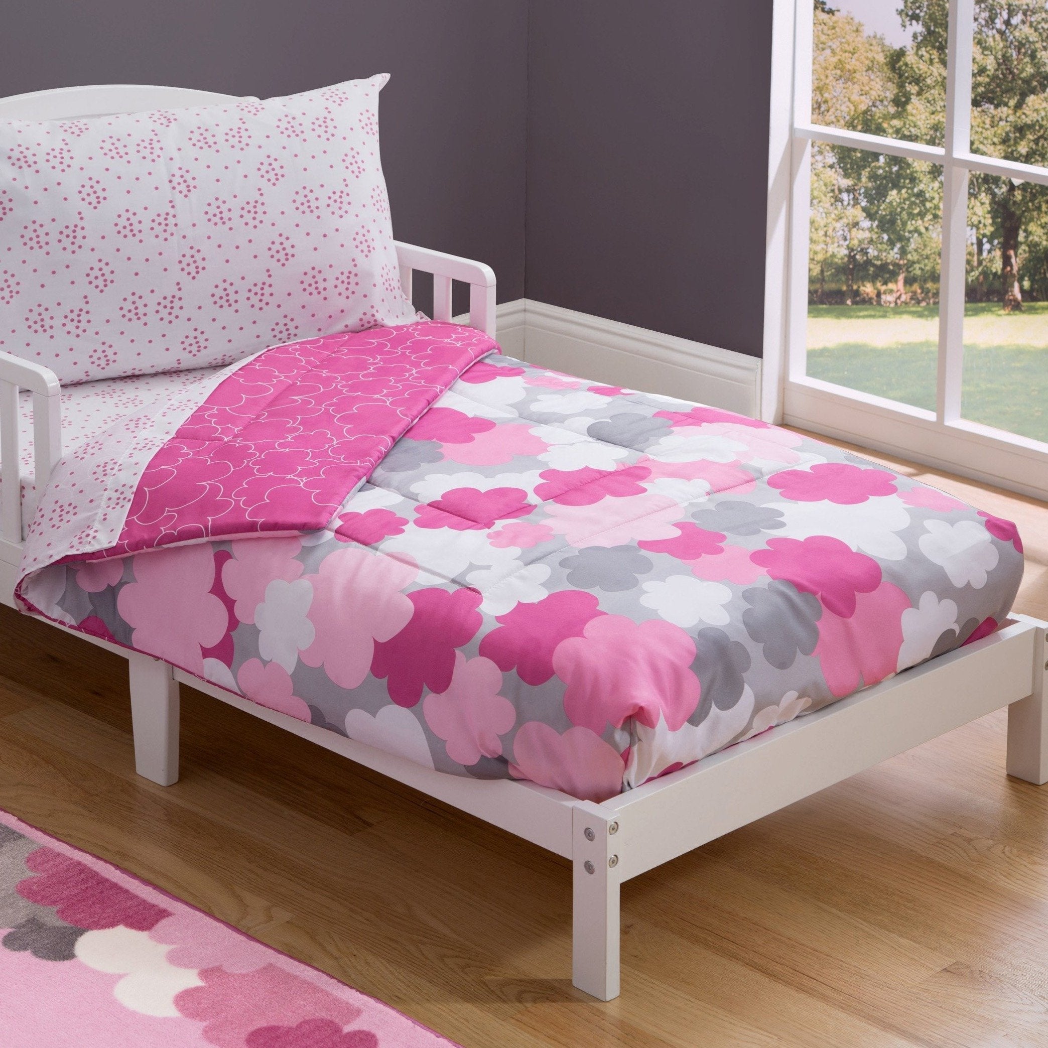 4-Piece Toddler Bedding Set for Girls - Soft Crib Bed Sheets, Pillowcase & Blanket - Perfect for Nursery, Daycare & Toddler Room Decor