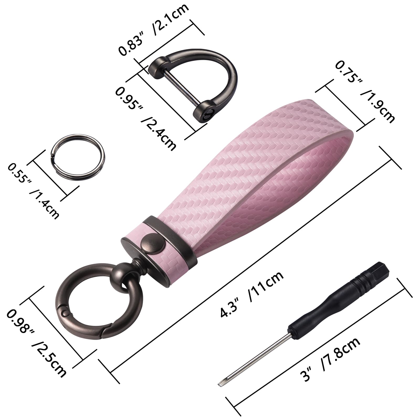 Premium Carbon Fiber Car Keychain with Microfiber Leather - Universal Key Holder for Men & Women - Anti-Lost D-Ring Key Fob (Light Pink) - Perfect for Car Keys, House Keys & Everyday Carry Accessories