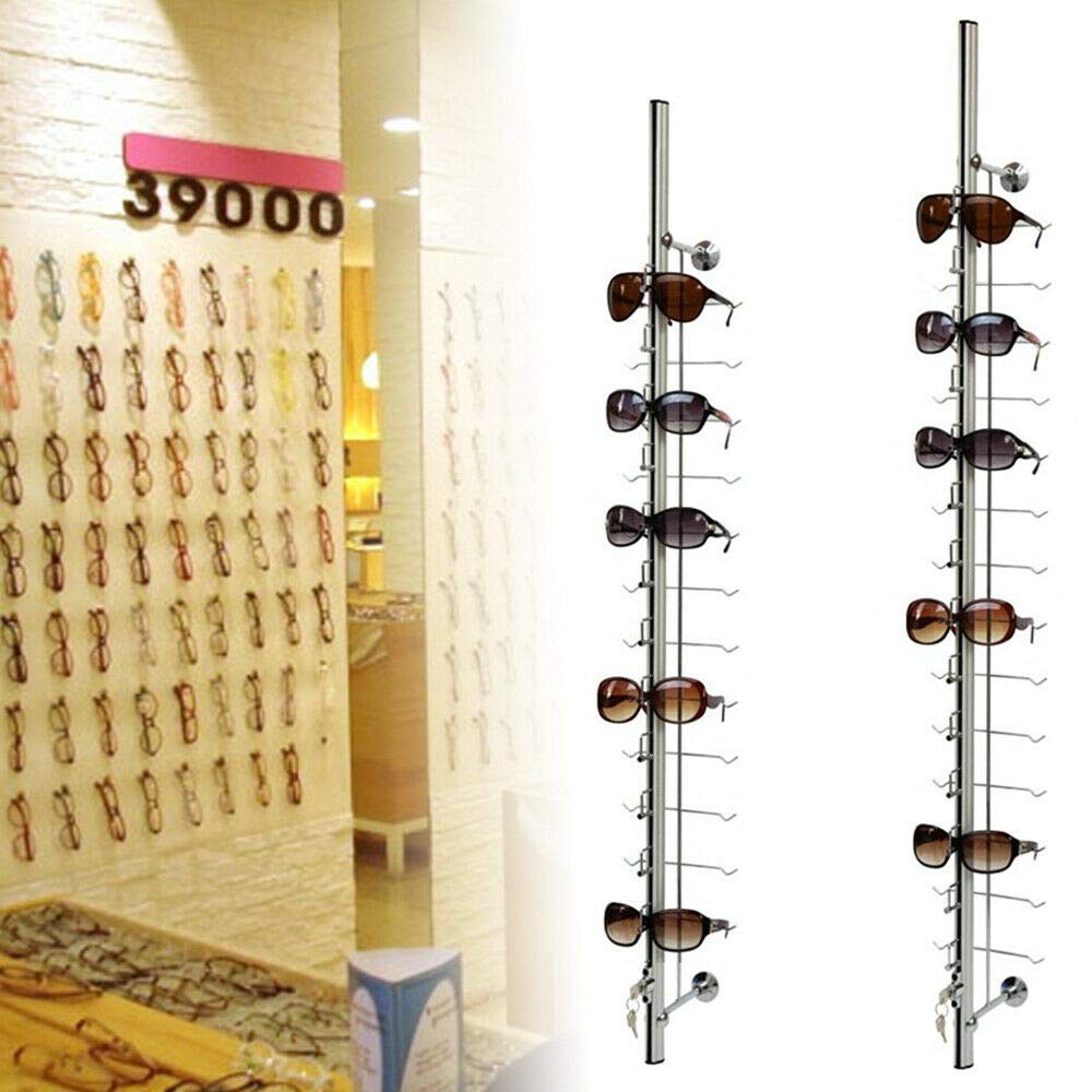 YIYIBYUS 10-Pack Aluminum Sunglasses Display Stand - Lockable Eyeglass Rack Holder with 12/14 Frame Capacity for Retail Stores - Perfect for Sunglasses, Eyewear & Optical Shop Displays (12 Frames)