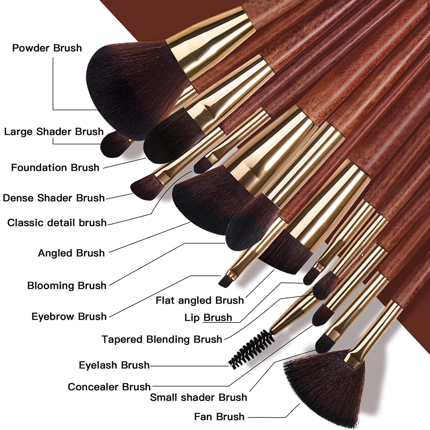 15Pcs Professional Makeup Brush Set - Foundation, Blending & Eyeshadow for Flawless Beauty