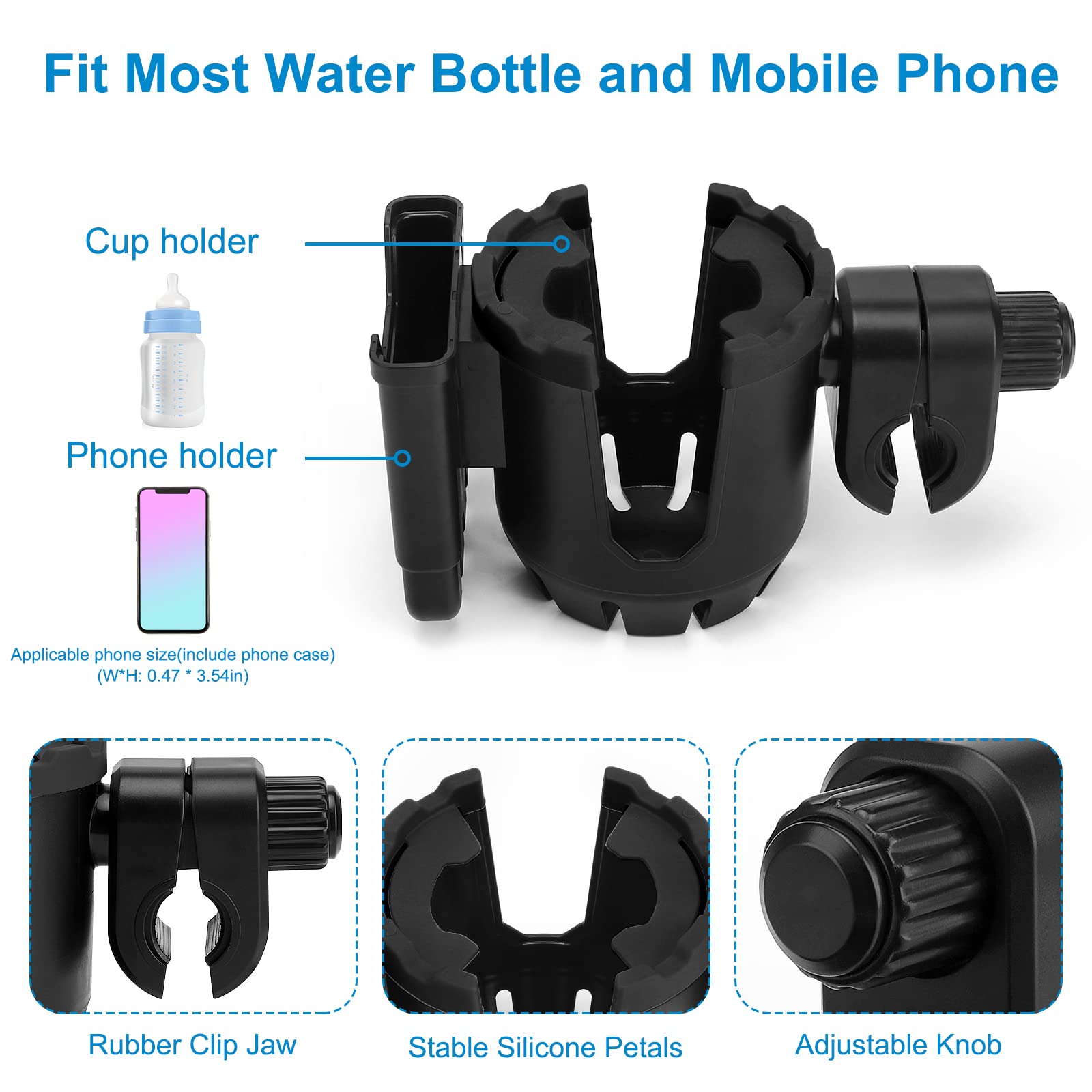 **Accmor Universal 2-in-1 Cup & Phone Holder for Strollers, Bikes, Wheelchairs, Walkers, Scooters - Compatible with Uppababy, Nuna, Doona | Perfect for Outdoor Activities, Travel, and Daily Commute**