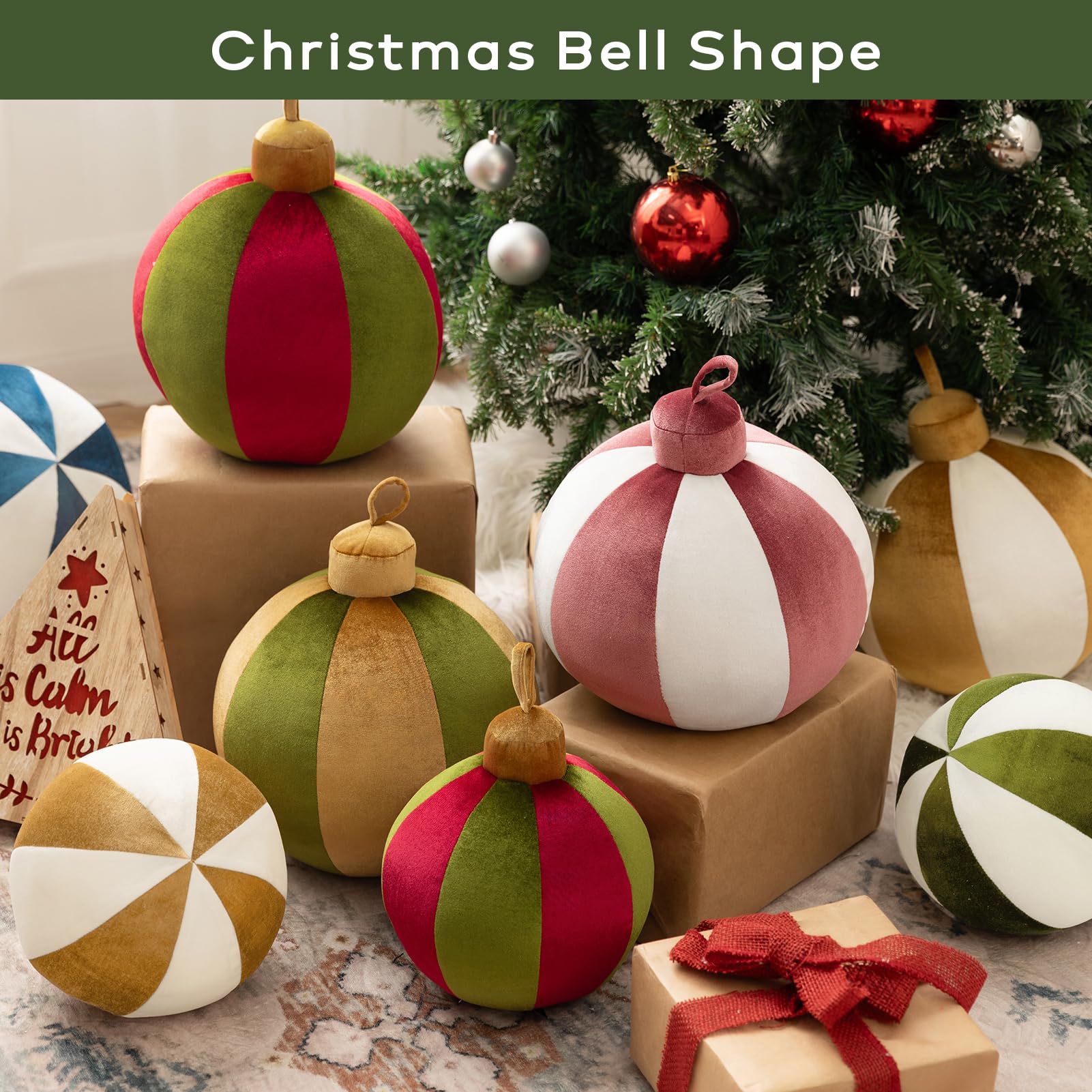 Ashler Christmas Bell Pillow - Round Yellow Holiday Throw Pillow for Couch, Chair & Bed - Festive Home Decor for Living Room & Bedroom - 8.5x8.5 Inch Decorative Cushion - Perfect for Christmas Decorations & Cozy Winter Home Styling