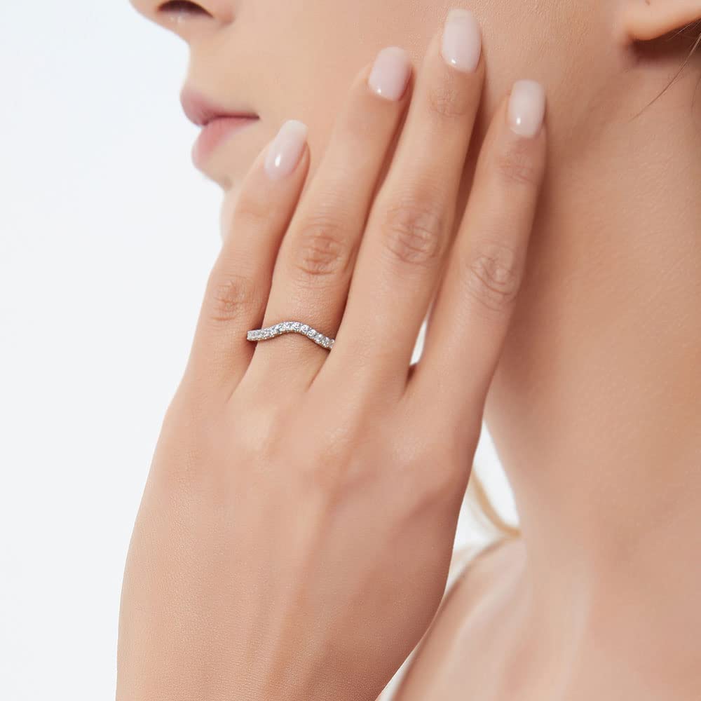 BERRICLE Sterling Silver Woven Wedding Band Set - Round Cut Cubic Zirconia CZ Wishbone Curved Half Eternity Ring for Women, Rhodium Plated Size 4-10 - Perfect for Anniversaries, Engagements & Bridal Jewelry Gifts