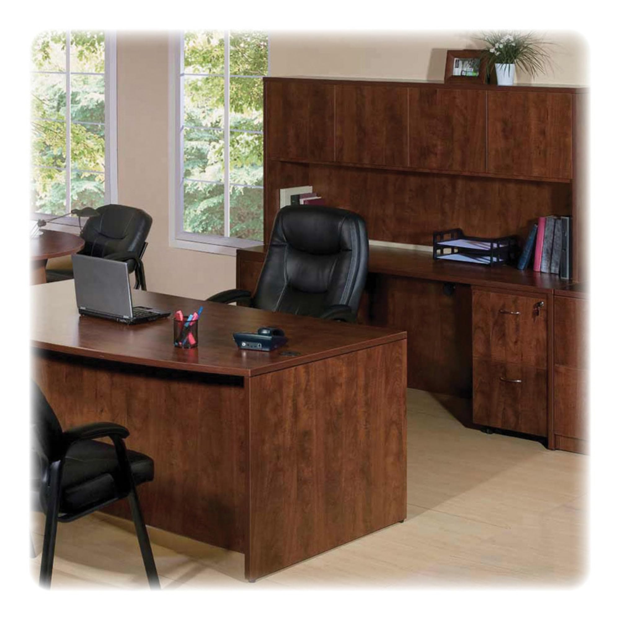 Lorell LLR69919 69000 Series Cherry Corner Desk - Home Office & Study Computer Workstation for Small Spaces